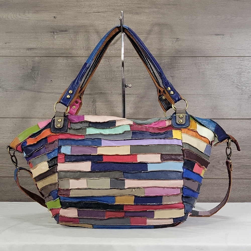 Multi-Color Patchwork Leather Tote Bag - image 1